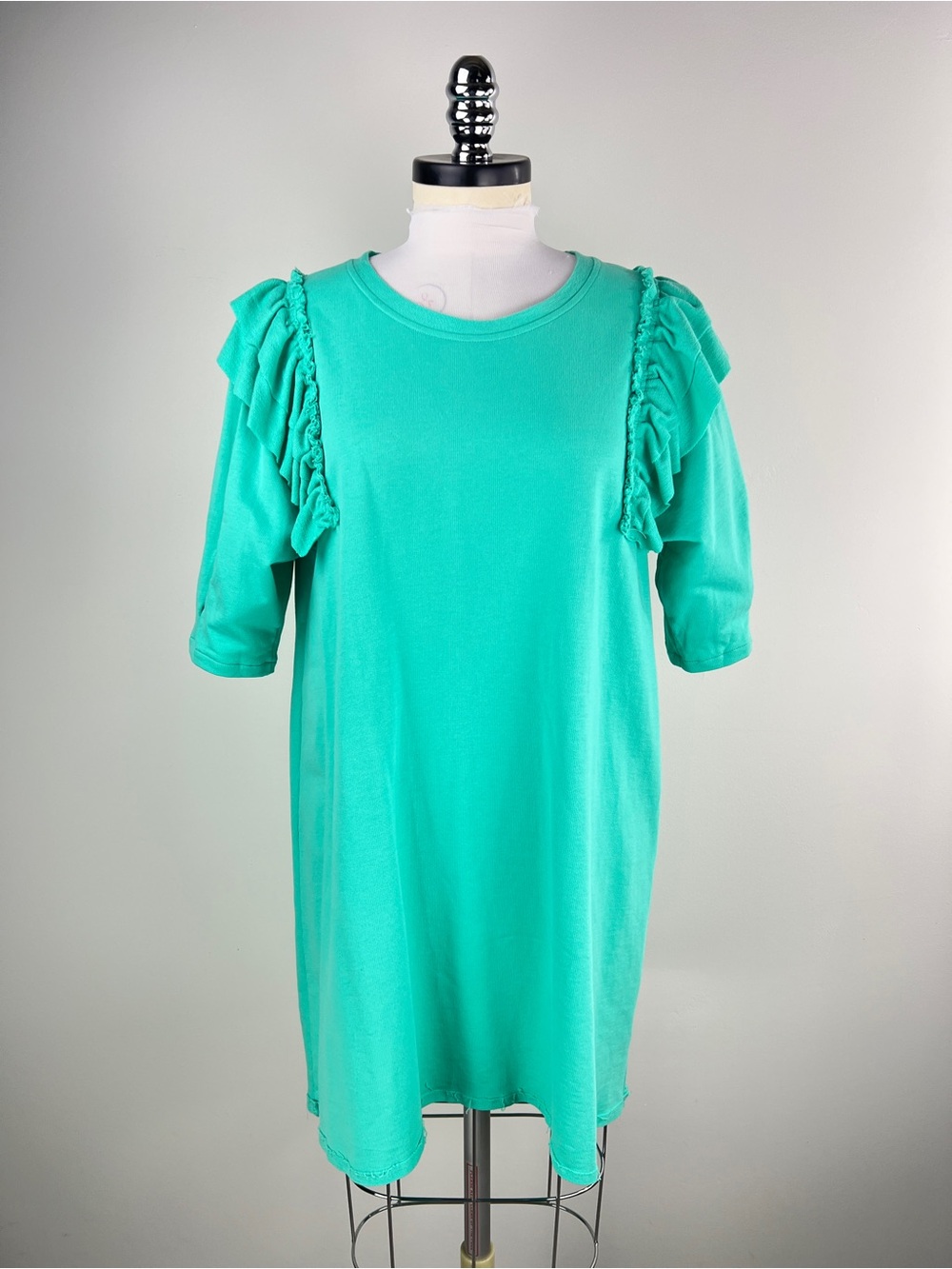 💚 3780. Women's Teal Ruffle Sleeve Dress